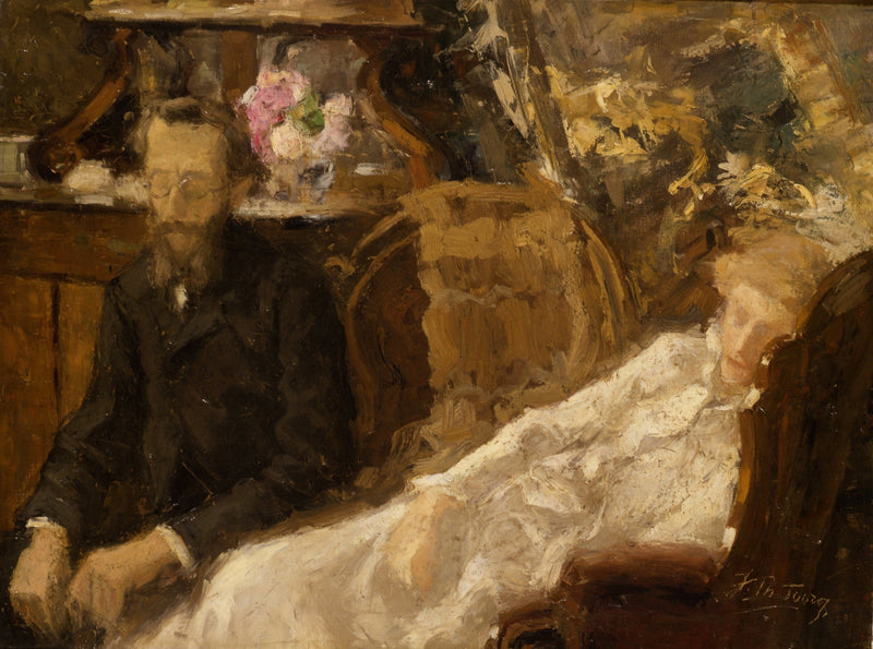 Interiör med Annie Toorop-Hall och Ernst Ahn - Jan Toorop