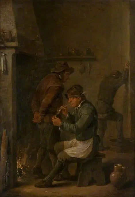 Interiör med bönder framför en eld - David Teniers den yngre