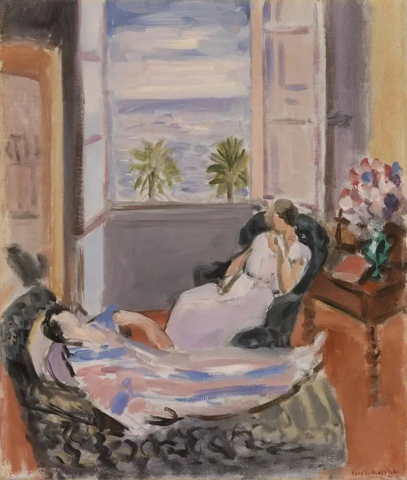 Inredning med två personer, öppen fönster (Inredning med två personer, öppen fönster) - Henri Matisse