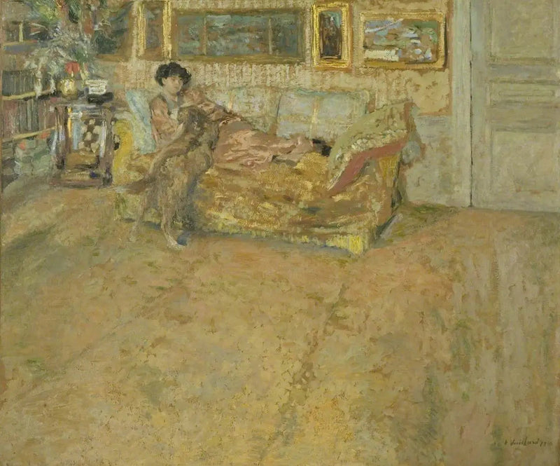 Interiör med Madame Hessel och hennes hund - Édouard Vuillard