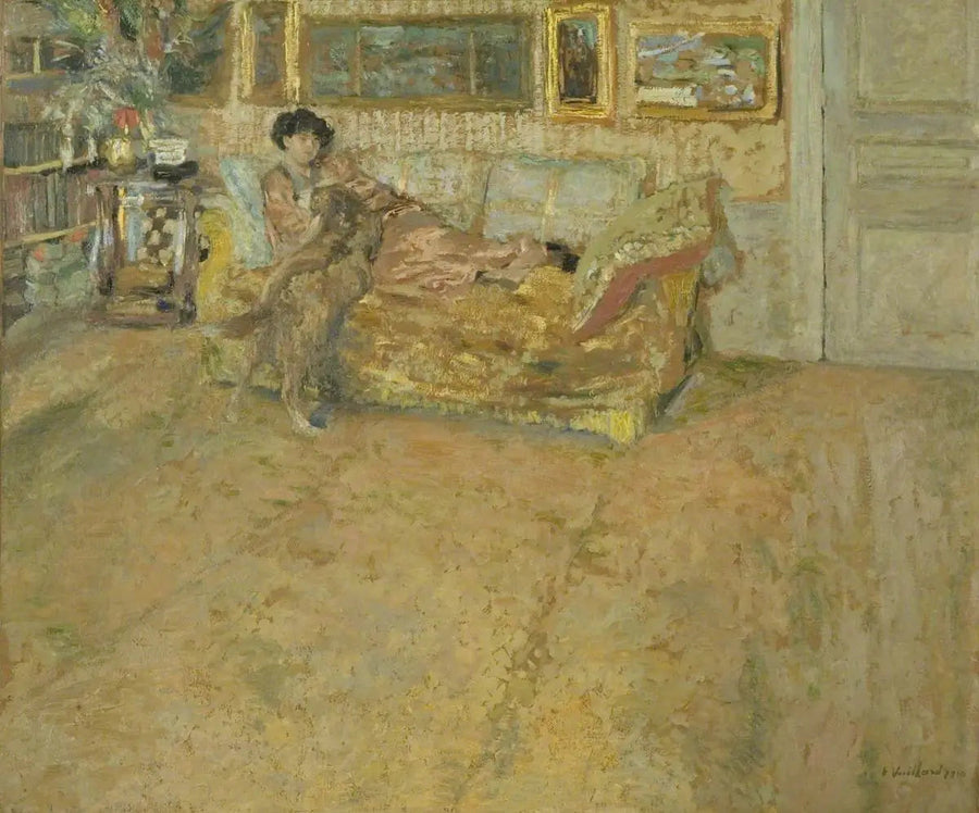 Interiör med Madame Hessel och hennes hund - Édouard Vuillard