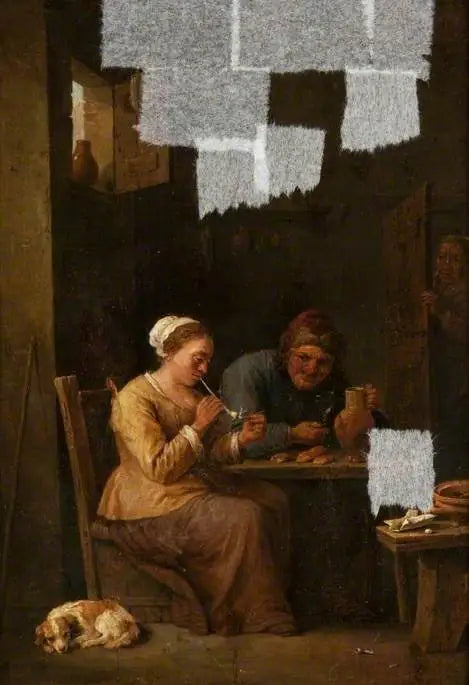 Interiör med en man och en kvinna vid ett bord - David Teniers den yngre