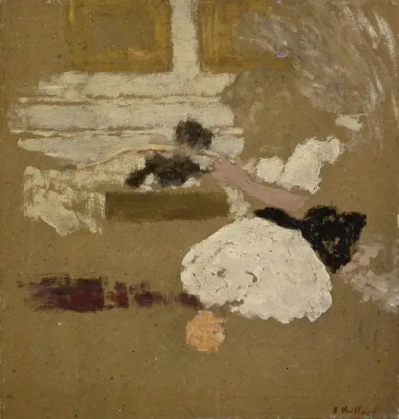 Interiör med en flicka som läser och en kvinna i svart som skriver - Édouard Vuillard