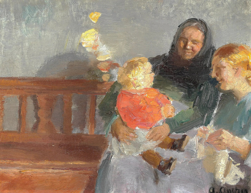 Inomhusbad i solljus, med tre generationer. - Anna Ancher