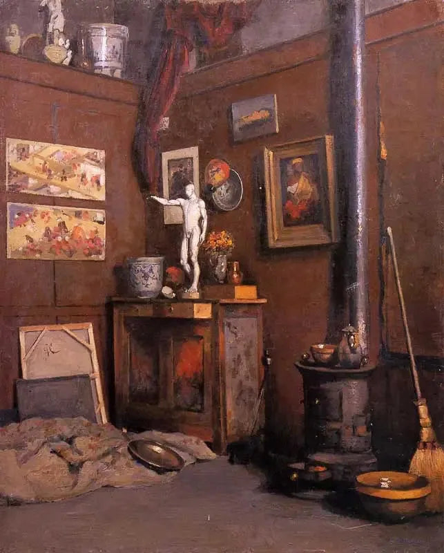 Ateljéinteriör med spis - Gustave Caillebotte
