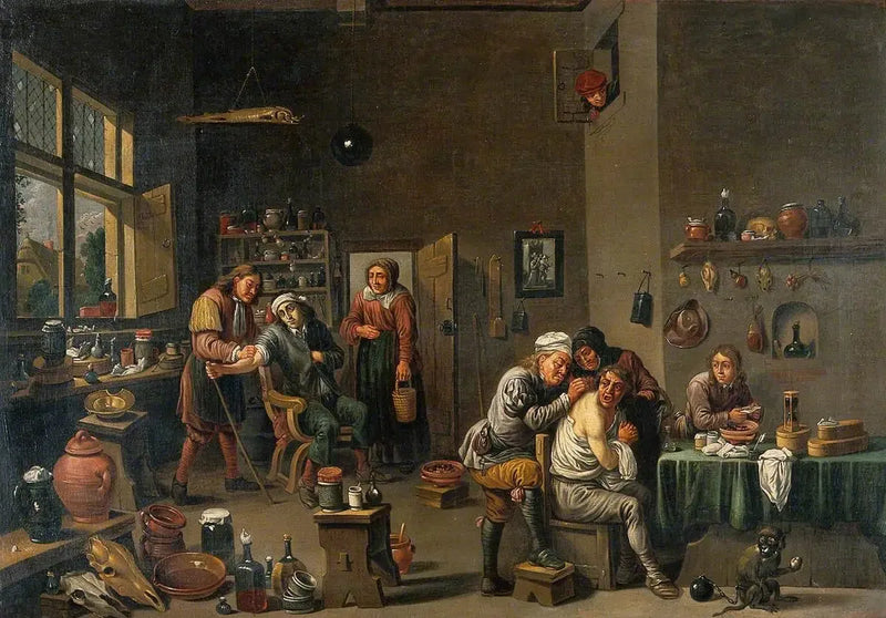 Interiör av ett medicinskt rum med två operatörer - David Teniers den yngre