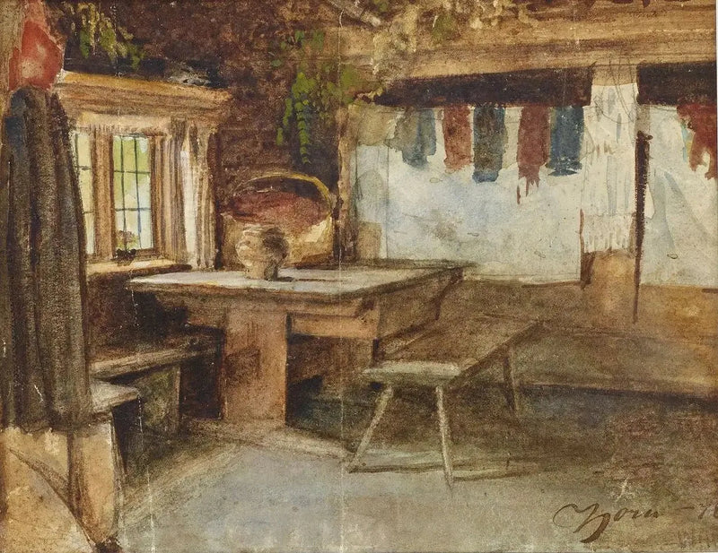 Interiör av en stuga i Mora - Anders Zorn
