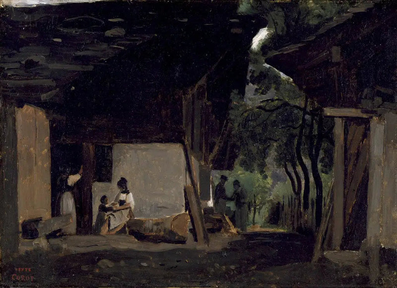 Interiör av en chalet i Bernese Oberland - Jean-Baptiste Camille Corot