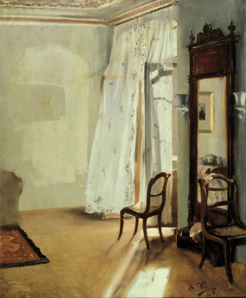 Interiör av ett sovrum med balkong - Adolph von Menzel