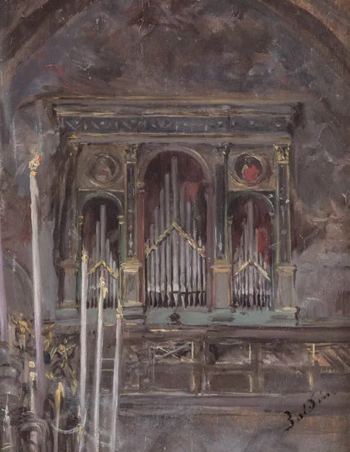 Interiör av kyrkan med utsikt över orgeln - Giovanni Boldini