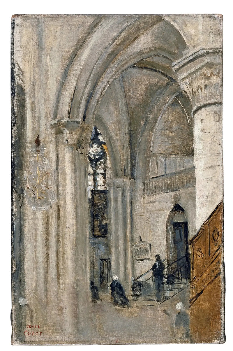Interiör av Mantes kyrka - Jean-Baptiste Camille Corot