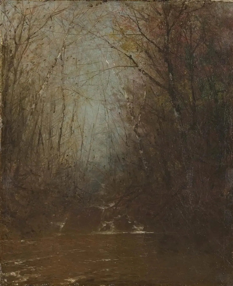 Skogsinre i interiören med bäck - John Frederick Kensett