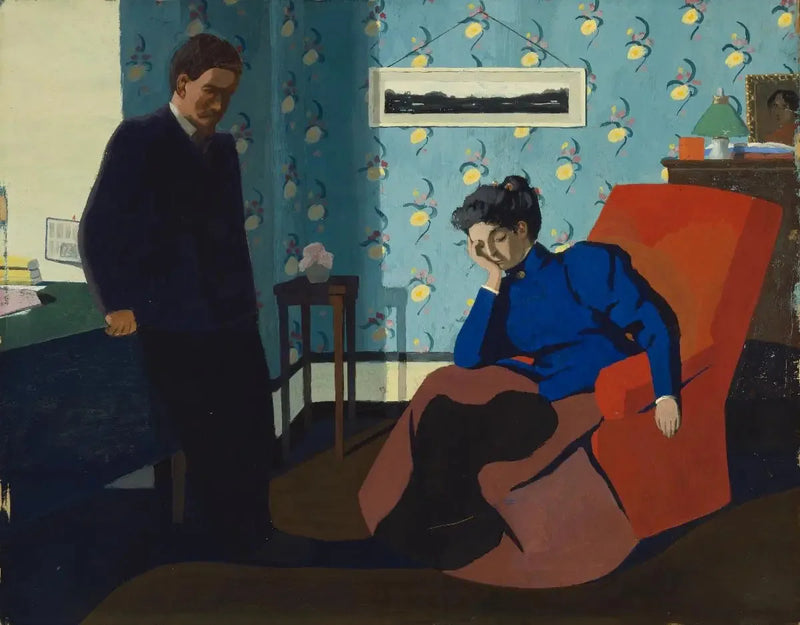 Interiör, röd fåtölj och figurer - Félix Vallotton