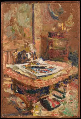 Interiör, fru Vuillard sittande framför ett bord - Édouard Vuillard
