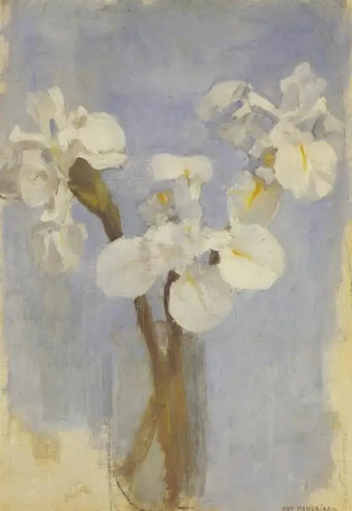 Vita iris på ljusblå bakgrund II - Piet Mondrian