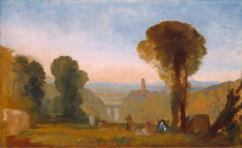 Italiensk landskap med bro och torn - J. M. W. Turner