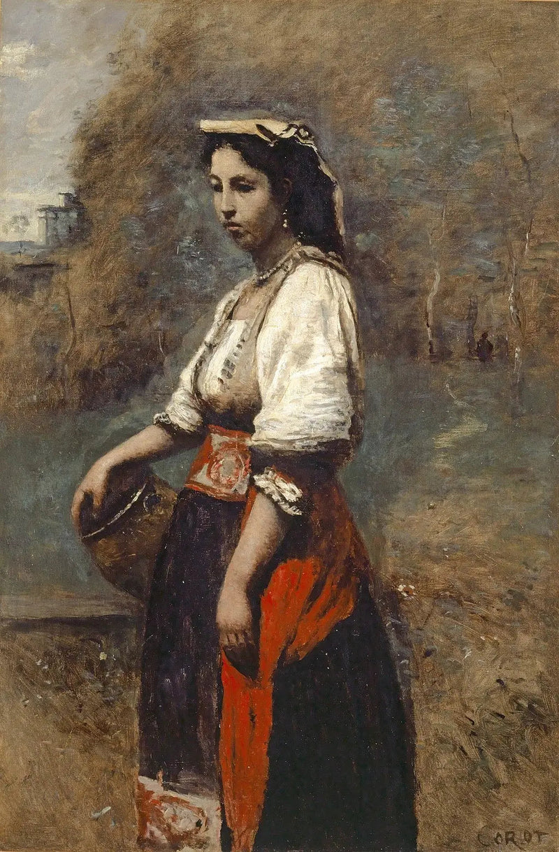 Italiensk vid fontänen - Jean-Baptiste Camille Corot