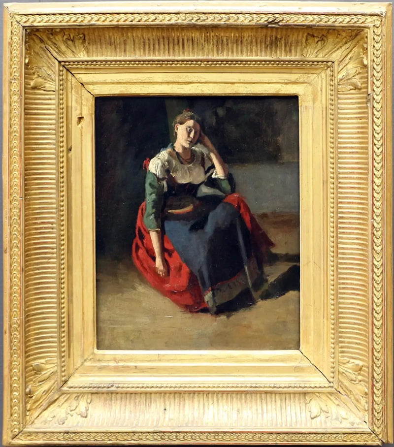 Italiensk sittande kvinna, med armbågen vilande på sitt knä - Jean-Baptiste Camille Corot
