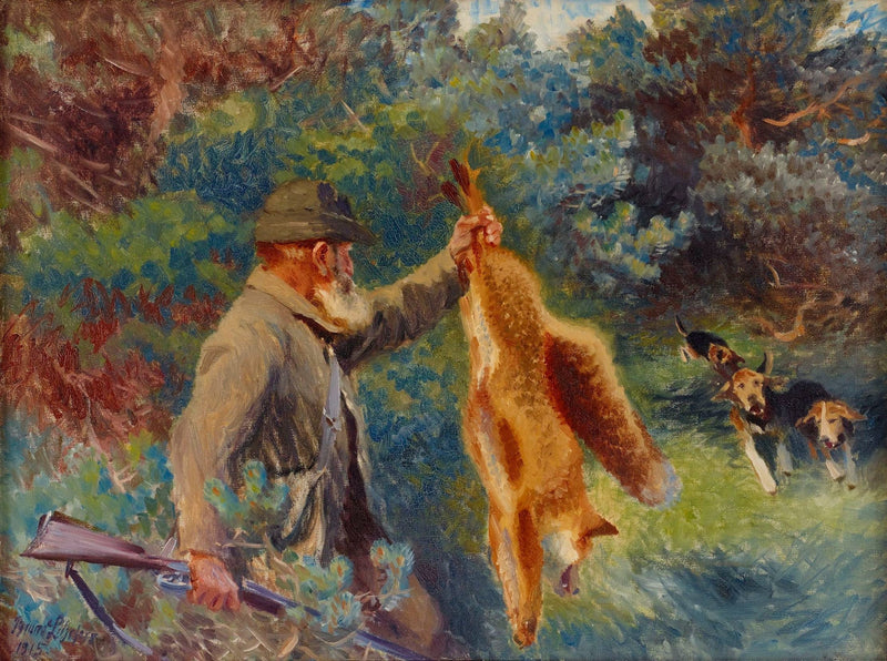 Jägare med skjuten räv - Bruno Liljefors