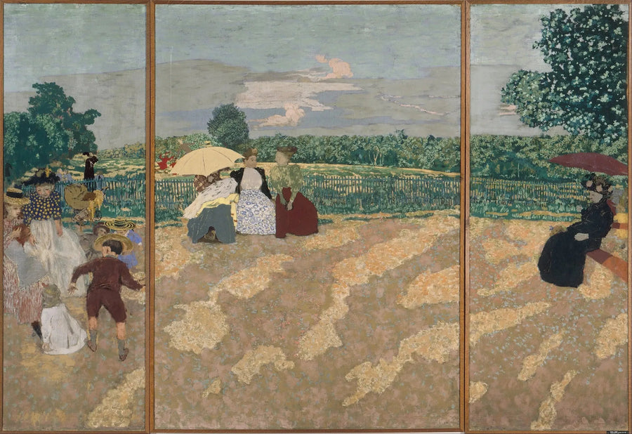 Offentliga parker: samtal, ammor, den röda parasollen - Édouard Vuillard