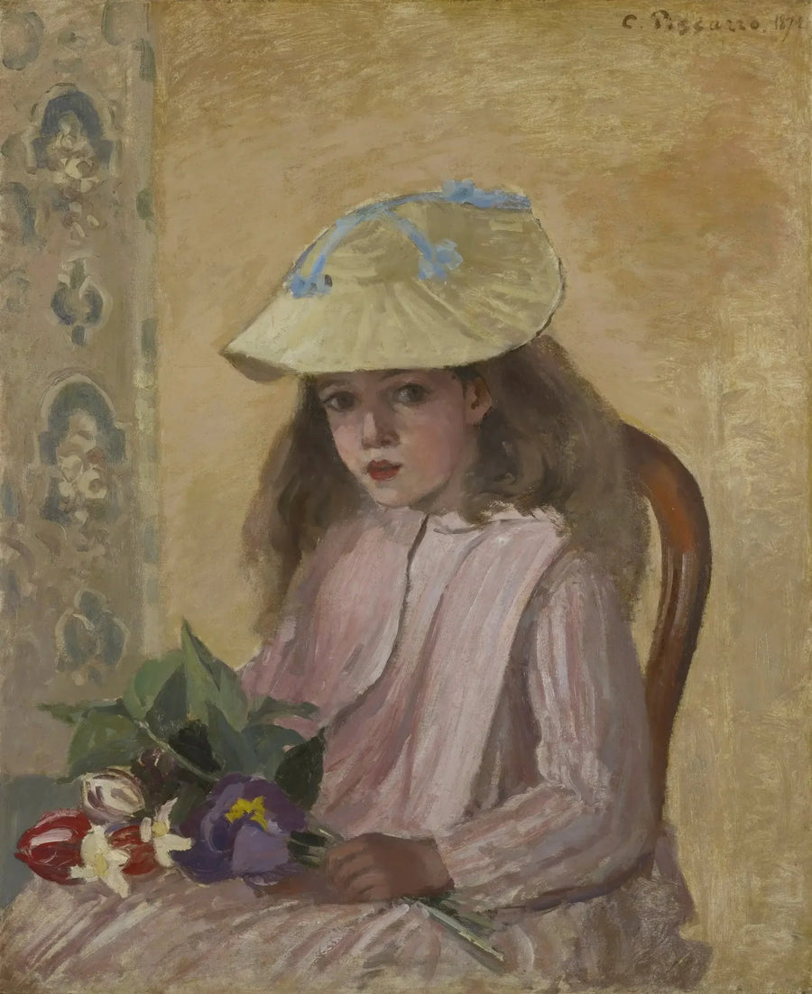 Jeanne Pisarro kallad Minette med bukett - Camille Pissarro