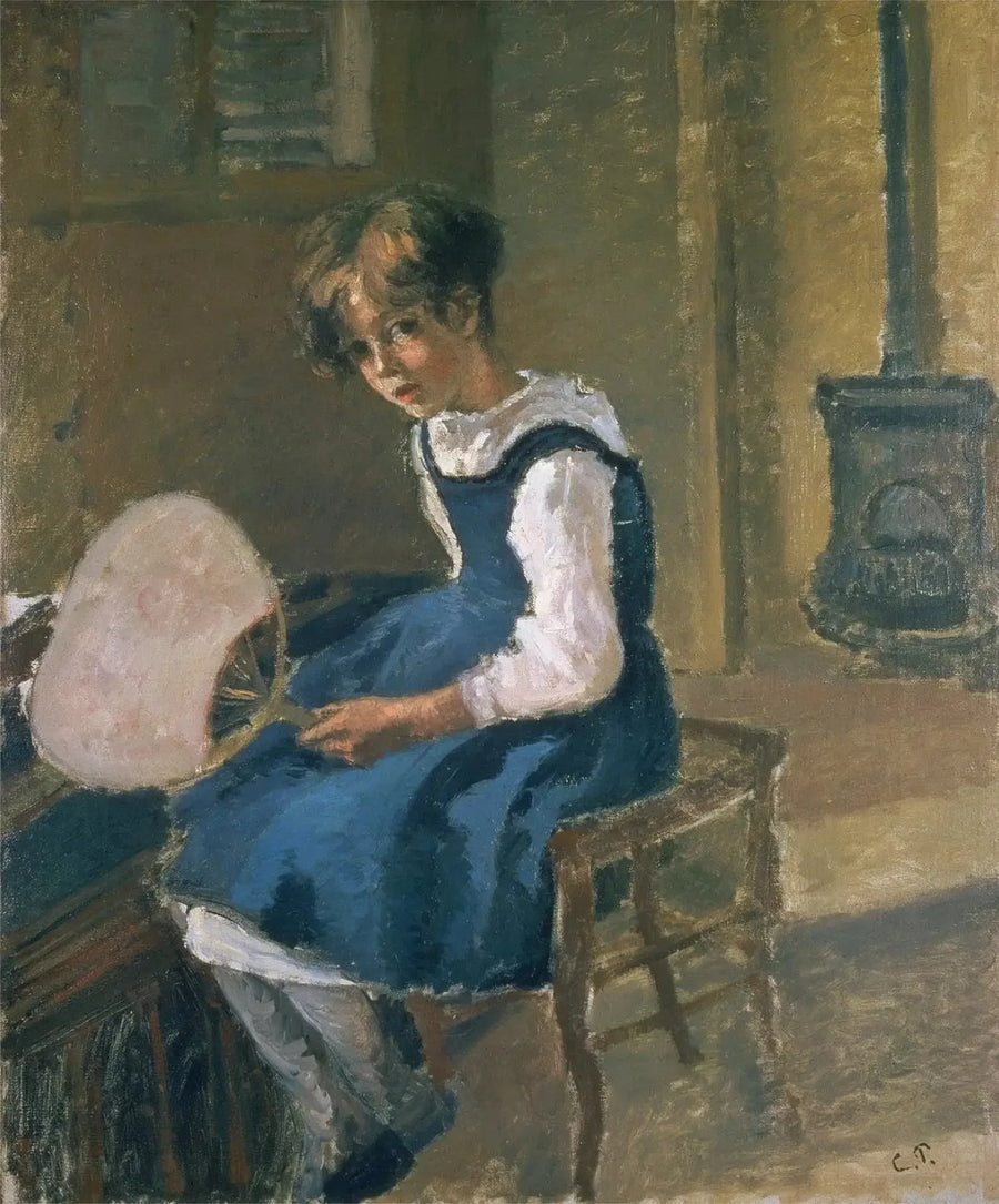Jeanne Pissarro kallad Minette som håller en fläkt - Camille Pissarro