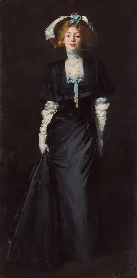 Jessica Penn i svart med vita fjädrar - Robert Henri