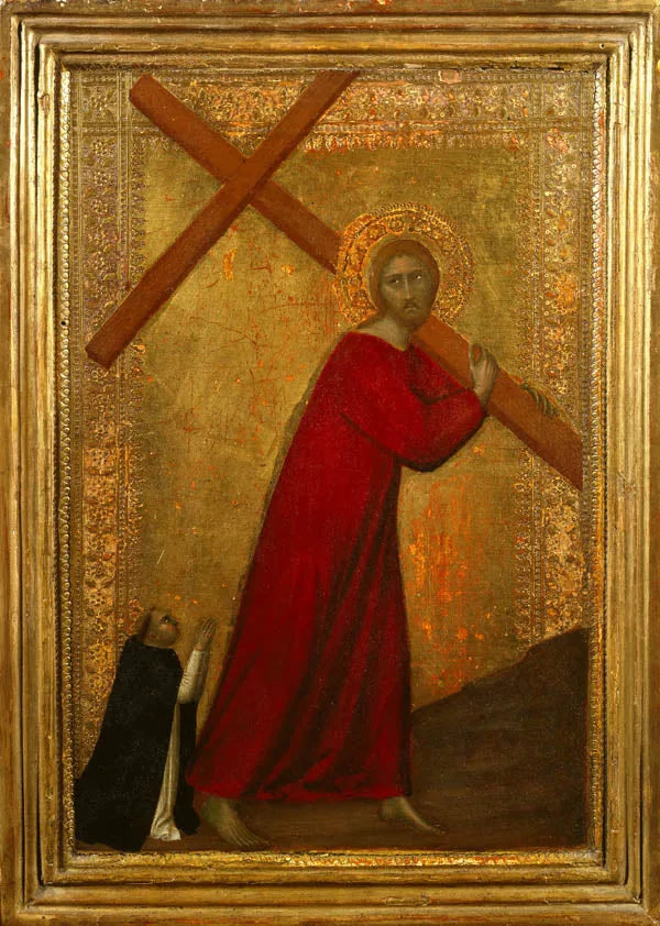 Jesus Kristus bär korset, med en dominikansk bror - Barna da Siena