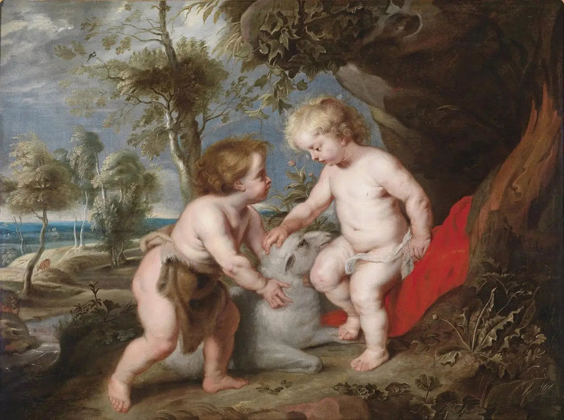 Jesus och barnet Sankt Johannes med ett lamm - Peter Paul Rubens