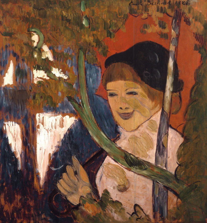 Ung bretonska med en röd paraply - Émile Bernard