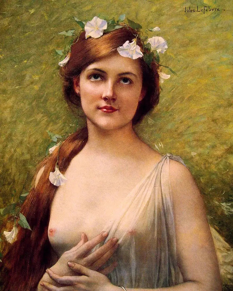 Ung dam med blommor i håret - Jules Lefebvre