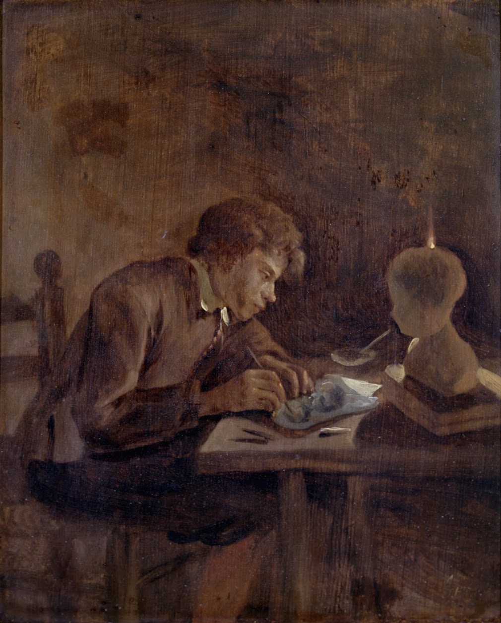 Jeune dessinateur à la lueur des bougies - Jan Steen image 1 copie peinte à la main à l’huile