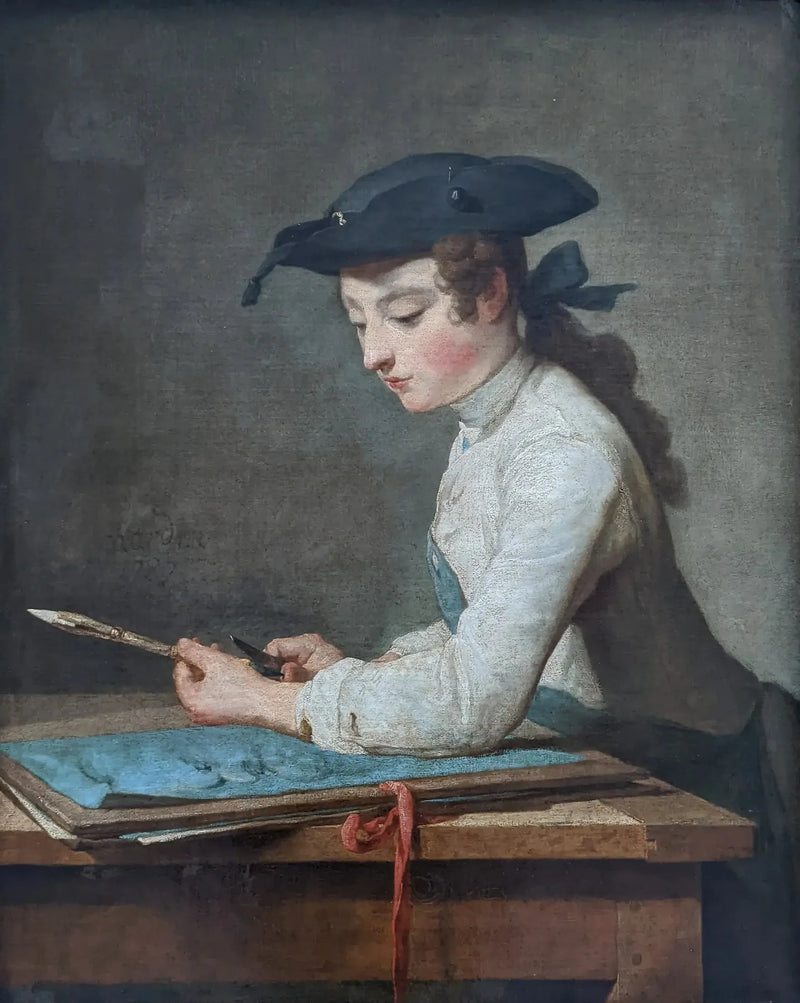 Ung tecknare som skär sin penna - Jean Simeón Chardin