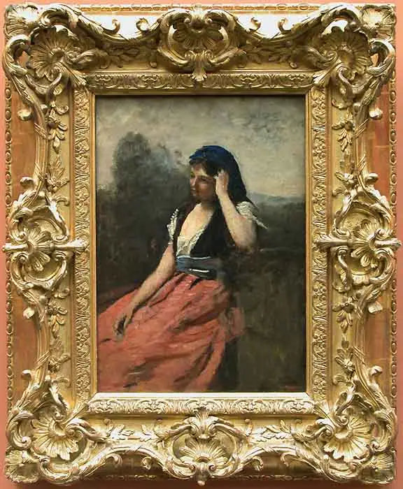 Ung kvinna i rosa kjol - Jean-Baptiste Camille Corot