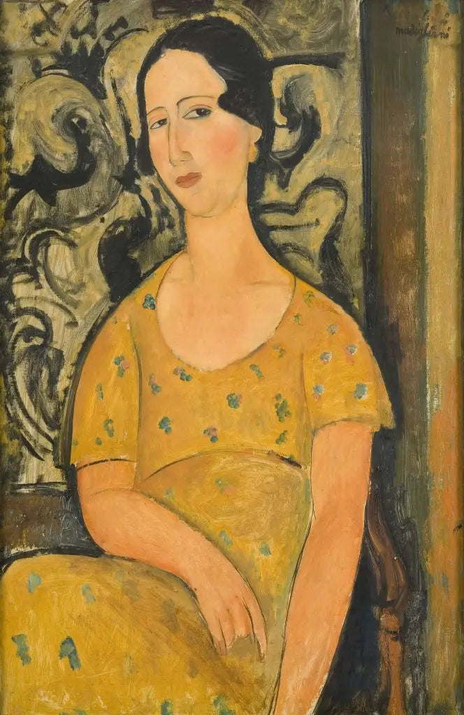 Ung kvinna i gul klänning (Renée Modot) - Amedeo Modigliani