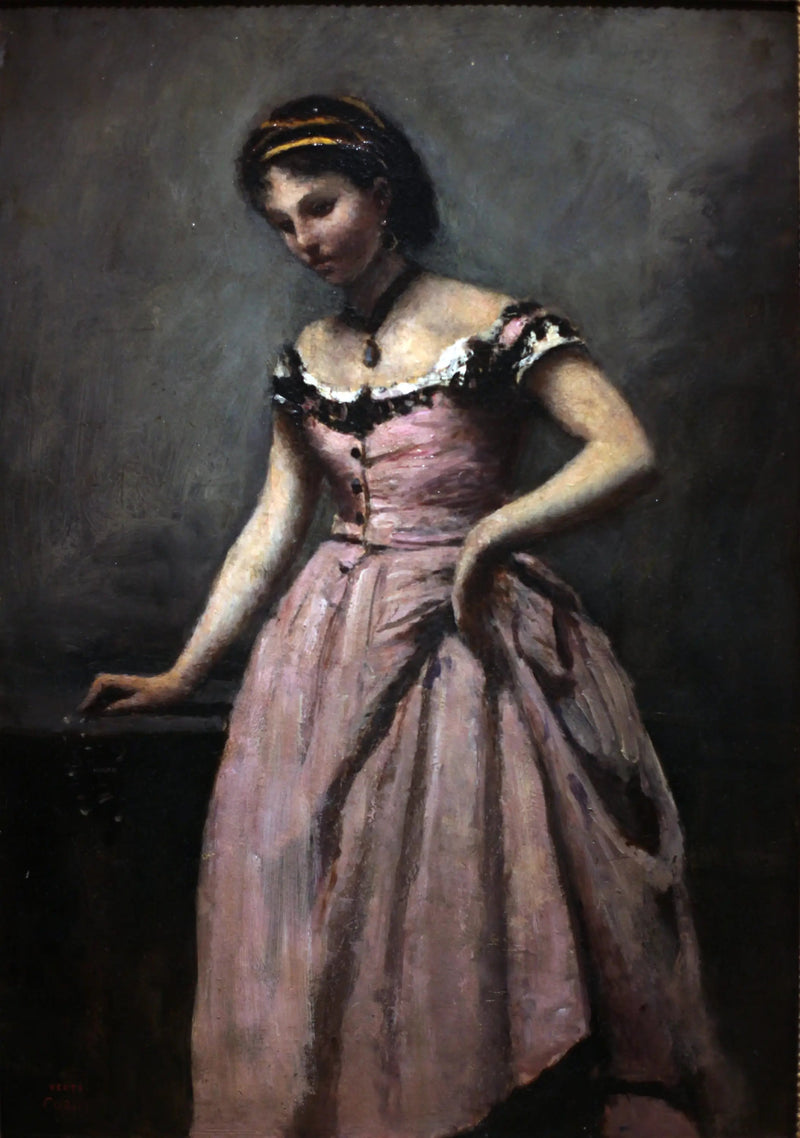Ung kvinna i rosa klänning - Jean-Baptiste Camille Corot