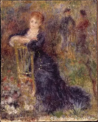 Ung kvinna som sitter i en trädgård - Pierre-Auguste Renoir