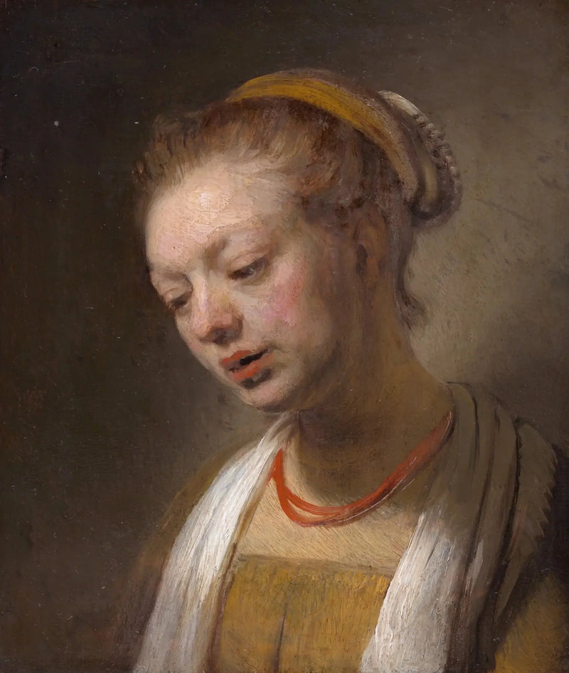 Ung kvinna med röd halsband - Rembrandt