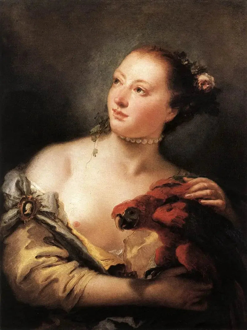 Ung kvinna med papegoja - Giovanni Battista Tiepolo