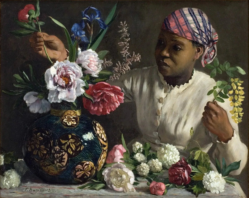 Ung kvinna med pioner - Frédéric Bazille