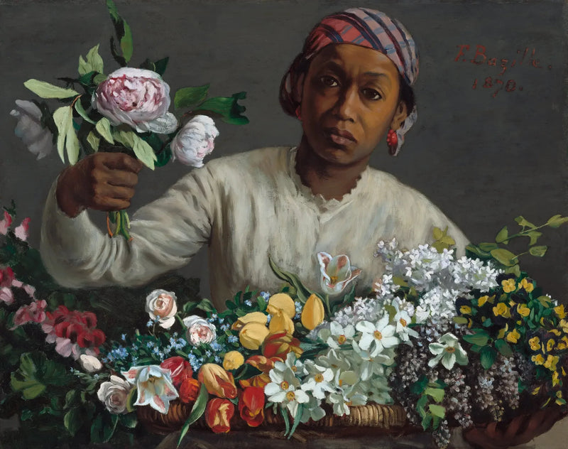 Ung kvinna med pioner - Frédéric Bazille