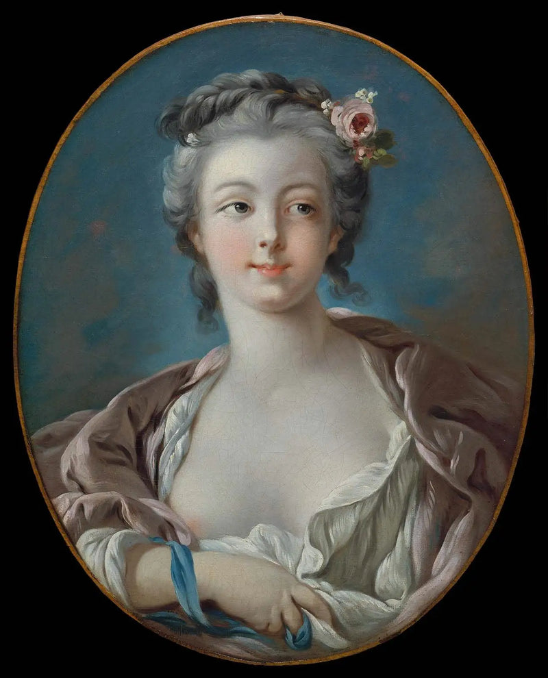 Ung kvinna med blommor i håret, felaktigt kallad Portrait av Madame Boucher - François Boucher