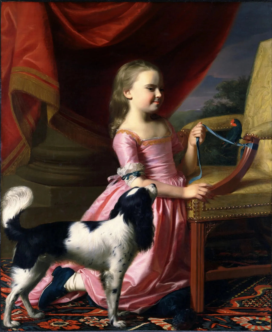 Ung kvinna med en fågel och en hund - John Singleton Copley