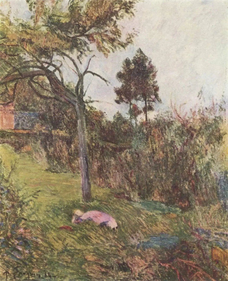 Ung kvinna liggande i gräset, eller Flicka liggande i en äng - Paul Gauguin
