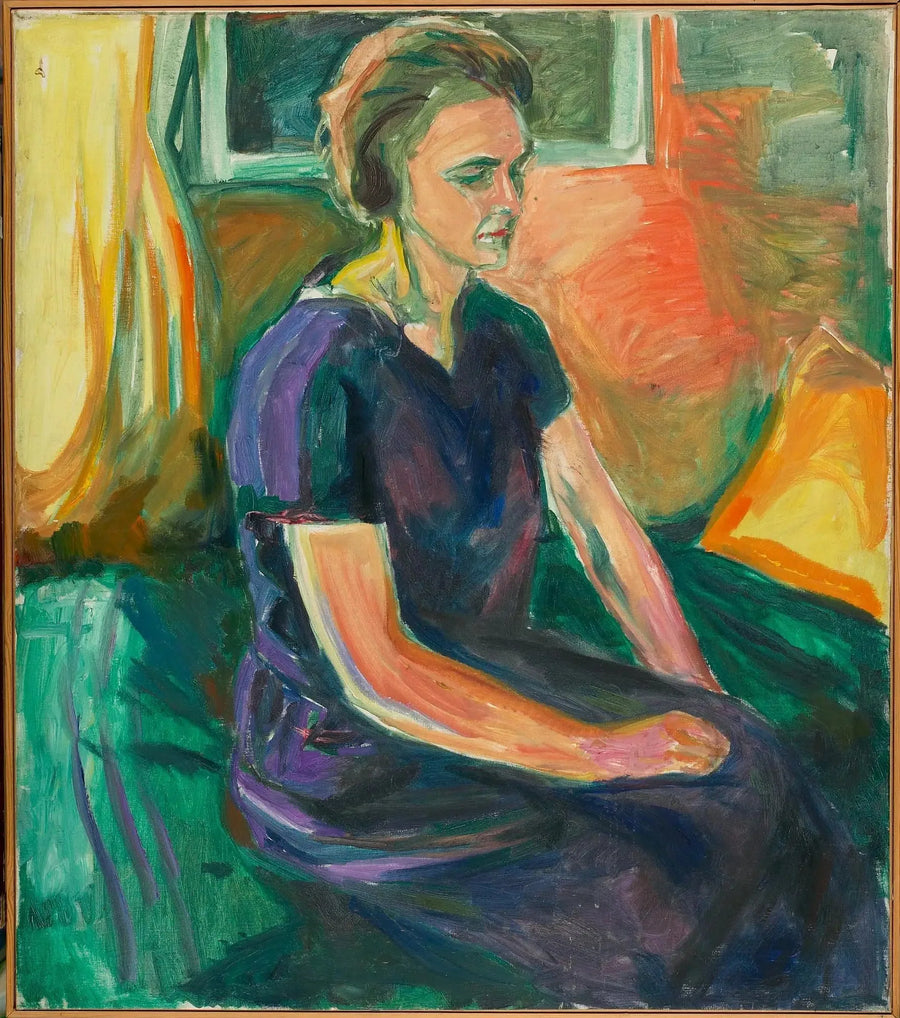 Ung kvinna i en blå klänning, sittande - Edvard Munch