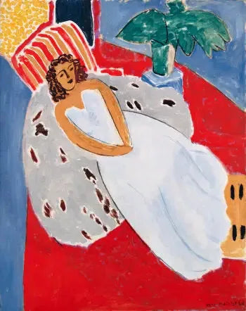 Ung kvinna i vitt, röd bakgrund - Henri Matisse