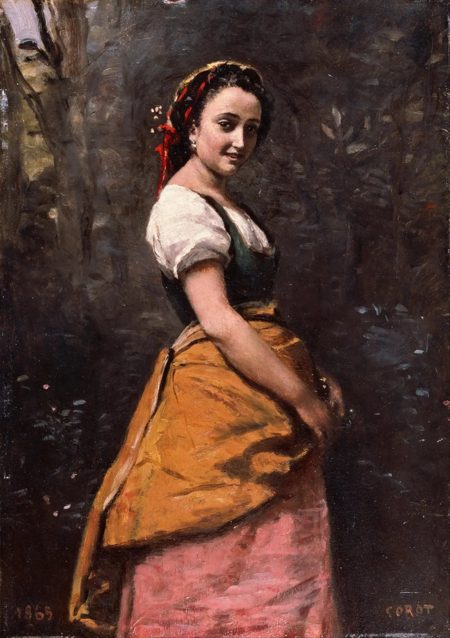 Ung kvinna i skogen - Jean-Baptiste Camille Corot