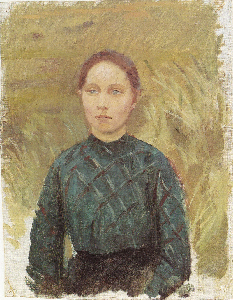 Ung kvinna i grön klänning, sittande i dynorna - Anna Ancher