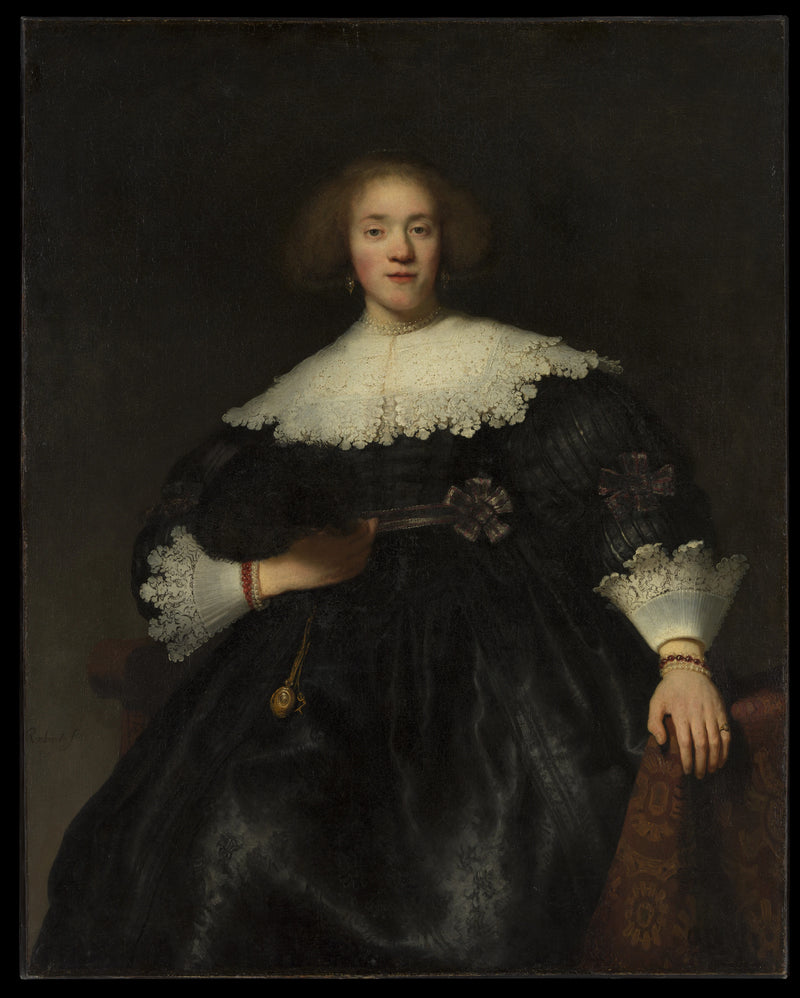 Porträtt av en ung kvinna med en fläkt - Rembrandt