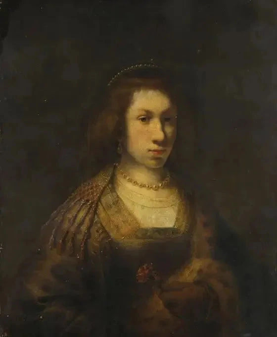 Ung kvinna som håller en nejlika - Rembrandt